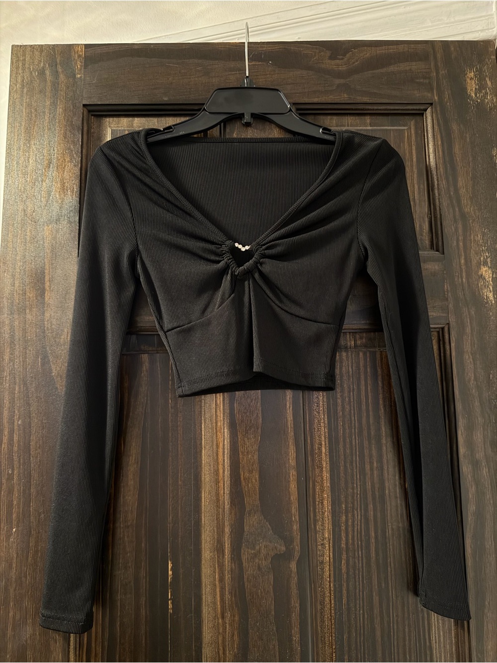 Black Long-Sleeve Heart Front Crop Top